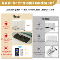Cama Recuperta 160 × 200, Cama Doble Cama de Almacenamiento with Control de Aplicación LED y Función de Carga USB-C, Bastidor de Cama with Bastidor de Listones, PU, Blanco, Con Colchón, mesita de Noche - details 9