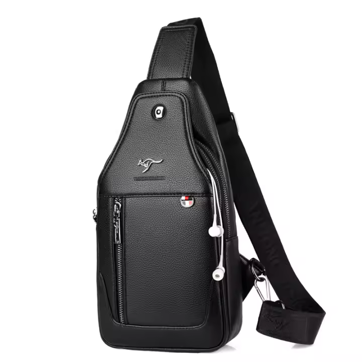 Bolso De Hombro Para Hombre De Cuero Lujo Estilo Vintage Bolsa De Pecho Negocios Casual Bolsa De Hombro Con Cierre De Cremallera - 1