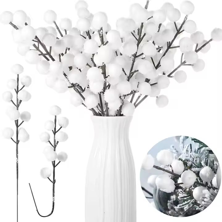 5/10/20Pcs Rama De Berries Blancas Simulación De 20cm Para Artesanía Y Decoración Navideña Artificial Plantón Ornamento Para Casa DIY - 1