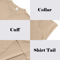 Camiseta De Hombre Estilo Moderno Con Rayas - Cuello Henley Corto Transpirable Y Suave Para Uso Casual - details 5