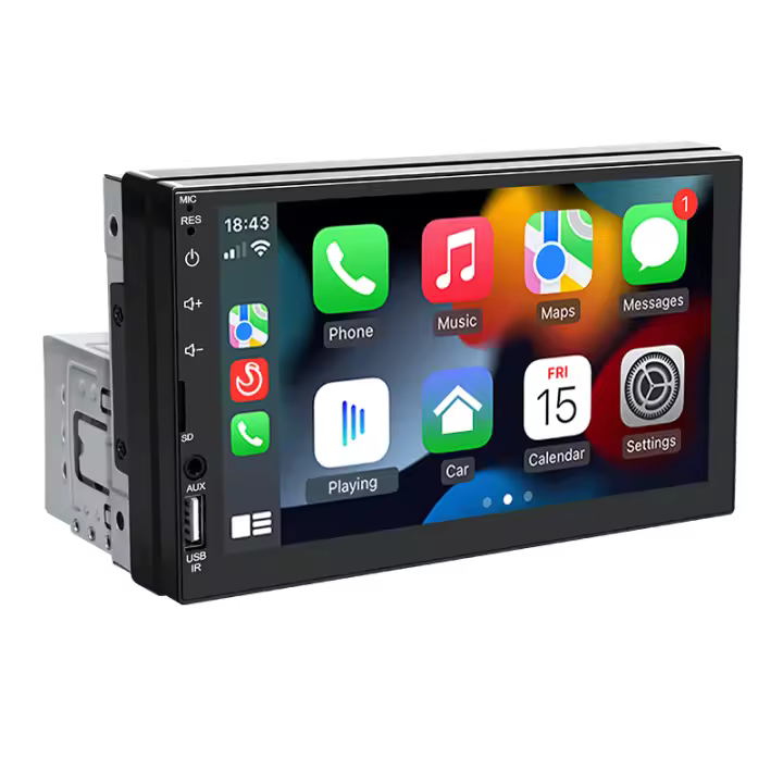 Hippcron Reproductor Multimedia MP5 In-Dash 7' Con CarPlay Sin Cable Android Auto Bluetooth FM AUX USB Soporte Cámara Trasera - 1
