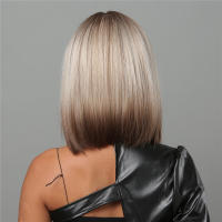 Pelucas Sintéticas Cortas Y Rectas Para Mujeres De Color Rubio a Marrón Ombre Con Flequillo Peluca Bob Resistente Al Calor Para Cosplay Diario Y Fiestas Falso Cabello Tamaño Promedio - details 4