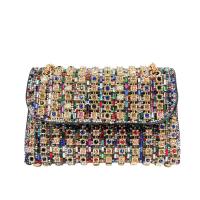 Bolso De Noche Elegante Con Diamantes Y Cadena Lujosa Para Mujer Bolso De Mano De Fiesta Bolsa De Envelope PU Con Cierre De Cremallera - details 0