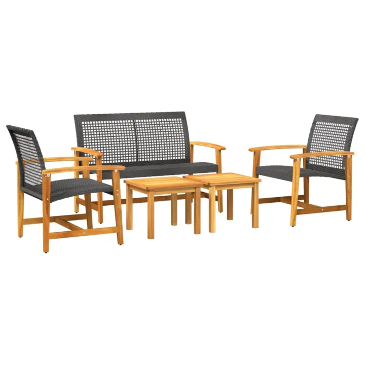 vidaXL Juego de bistro de 5 piezas ratán PE y madera de acacia Negro, Gris, Beige Conjunto Terraza Muebles Jardín Exterior Juego de Muebles de jardín Mueble Jardín Exterior Muebles de Salon Exterior - 1