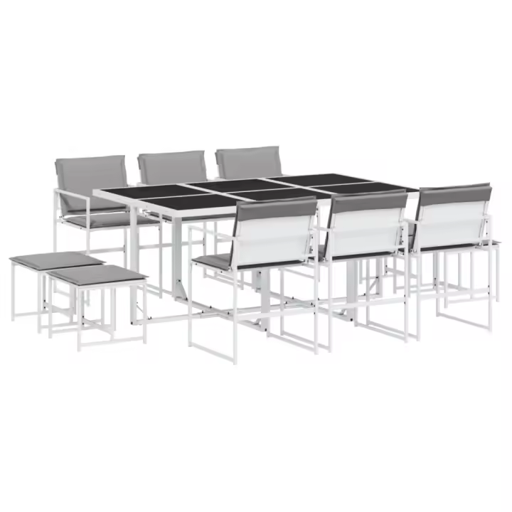 vidaXL Juego de comedor de jardín 11 pzas con cojines textilene blanco - 1