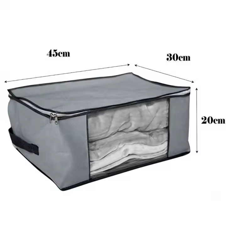 BLOOM STORE-Pack 3 Bolsa de Almacenamiento  Gran Capacidad con la Cremallera Robusta y Asa Reforzada, Organizador de Transpirable Para Edredones, Mantas,Ropa de Cama-Gris - 1