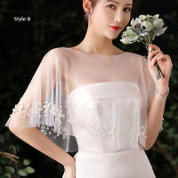 Envoltura De Boda Con Perlas Translúcida Collar De Joyas Suave Tulle Delantero Corto Largo Trasero Chal Para Mujer Accesorios De Vestido - details 1