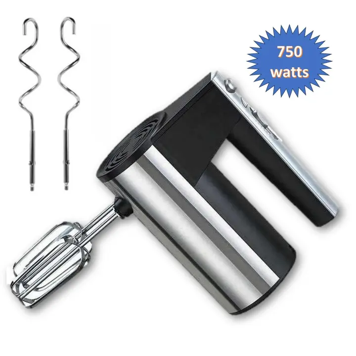 Batidora de varillas 750W, cuerpo metálico resistente, múltiples velocidades con función turbo, varillas para batir y ganchos para amasar, expulsión rápida de accesorios, diseño ergonómico para repostería y panadería, batidora LoLek - 1
