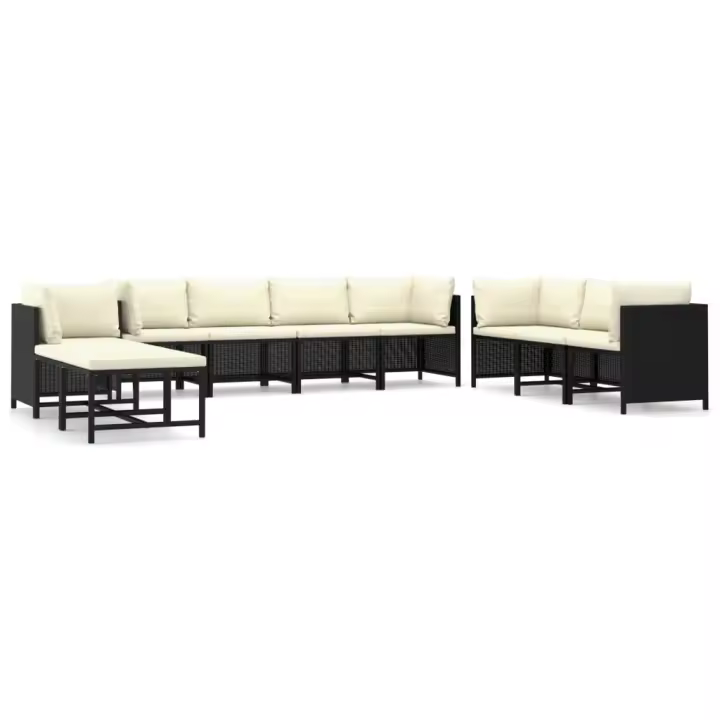 vidaXL Set de muebles de jardín 10 pzas cojines ratán sintético negro - 1
