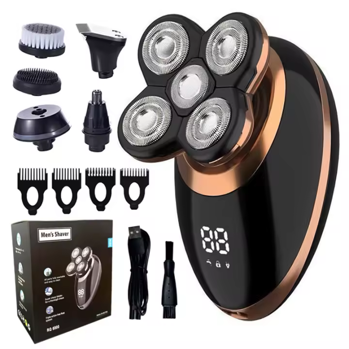 Afeitadora Eléctrica 5 En 1 Para Hombres Cabeza Lisa Cortador De Pelo Nariz Trimmer Cabeza Flotante 5 Cuchillas Recargable Afeitado Barba Rasurador - 1