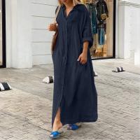 Nueva Túnica De Verano Para Mujer 2024 Algodón Y Lino Suéter De Playa Con Cierre Único Manga Larga Vestido A-Line De Cintura Baja - details 12