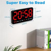 Digital Wall Clock, 9-inch LED Digital Clock with 12/24h, Large Numbers, Small Silent Wall Clock BlackRed Letters - details 2