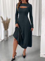 Vestido Largo De Encaje Con Mangas Largas Para Mujer Nuevo Otoño E Invierno Estilo Básico Silueta Ajustada Y Flared - details 0