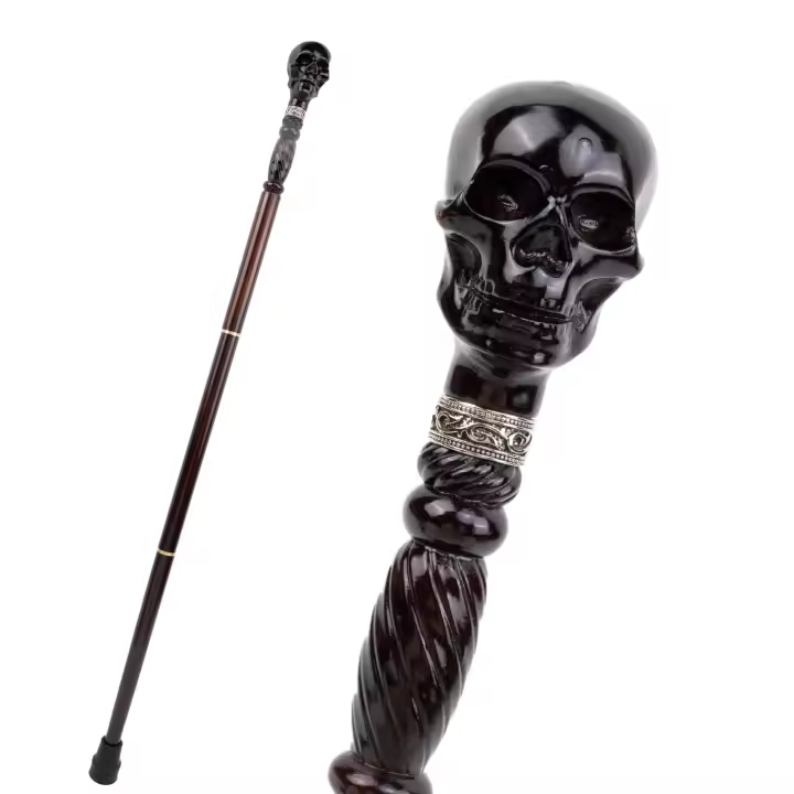 Bastón De Madera Creativo Con Diseño De Calavera De Diablos Negro Para Moda Y Cosplay Decorativo 93cm Con Punta De Goma Para Senderismo - 1