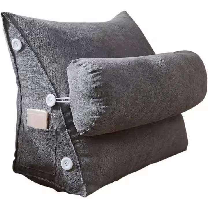 Almohada de cuña triangular, almohada de lectura, almohada para la espalda con refuerzo extraíble y almohada de apoyo para la espalda con bolsillo - 1