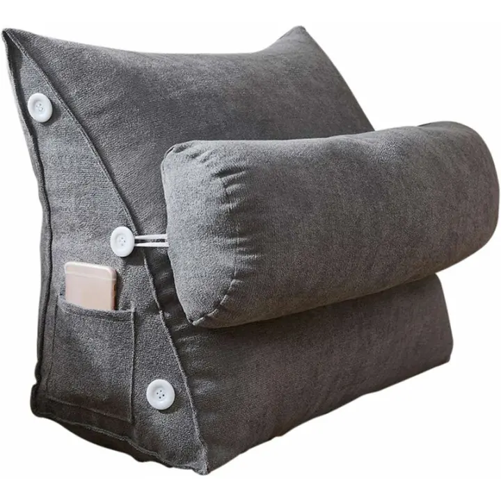 Almohada de cuña triangular, almohada de lectura, almohada para la espalda con refuerzo extraíble y almohada de apoyo para la espalda con bolsillo - 1