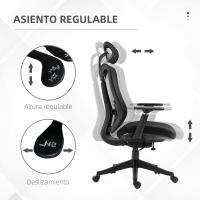 Vinsetto Silla de Oficina de Malla Silla de Escritorio Reclinable con Reposacabezas Ajustable Soporte Lumbar y Reposabrazos 3D Carga 150 kg 70x66x120-128 cm Negro - details 3