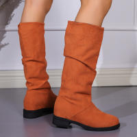 Botas De Media Caña Cómodas Para Mujer Con Punta Redonda, Slip-on, Tacón Medio, Plataforma, Upper De Tela, Suela De TPR, Diseño Clásico. - details 41