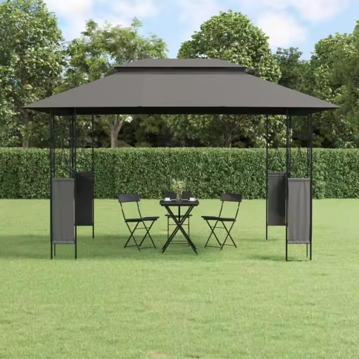 vidaXL Cenador con tejado acero gris antracita 400x300x270 cm - 1