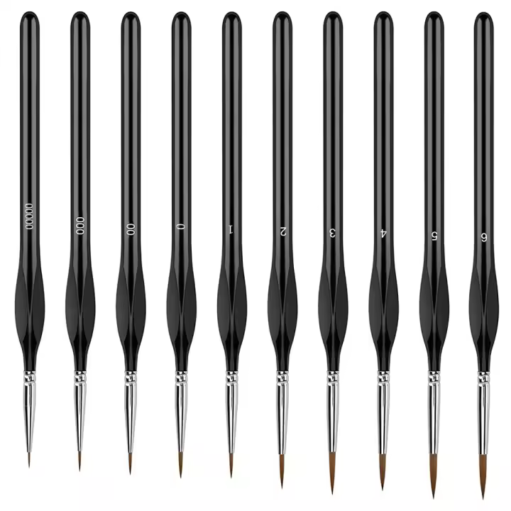 Kit De Pinceles De Pintura Detallada 10 Piezas Miniatura Pinceles Para Acrílico Acuarela Aceite Caras Uñas Madera Nylon - 1