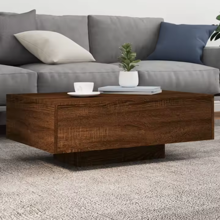 vidaXL Mesa de centro con luces LED roble marrón 85x55x31 cm - 1
