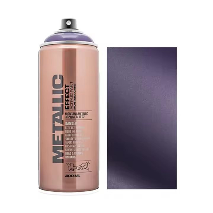 Montana Cans Efecto Metálico Color Morado Ciruela 400ml - Pintura satinada duradera, resistente a la luz y al desgaste, ideal para metal, porcelana, cerámica, madera, vidrio y más - 1