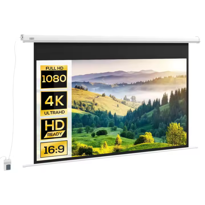 HOMCOM Pantalla de Proyector Eléctrica 84 Pulgadas Pantalla de Proyección Portátil Formato 16:9 con Mando a Distancia para Interior y Exterior Cine en Casa Patio 186x105 cm Blanco - 1