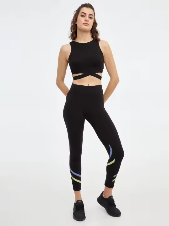 Leggings negros con contrastes de tiro alto con cintura elástica INSIDE - 1