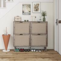 Mueble Zapatero de Cuatro Puertas (105x24x91cm), Mueble Zapatero gris vintage de Cuatro Puertas with aspecto de Trinquete, dobles with trasero Panel, para pasillos y zonas - details 1