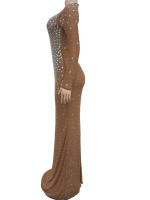 Vestido Largo De Maxi Unipersonal De Plata Con Rhinestone Para Mujer Vestido De Fiesta Con Secuincias Transparentes Ajustado Y Sexy Para Clubes Y Celebridades - details 1