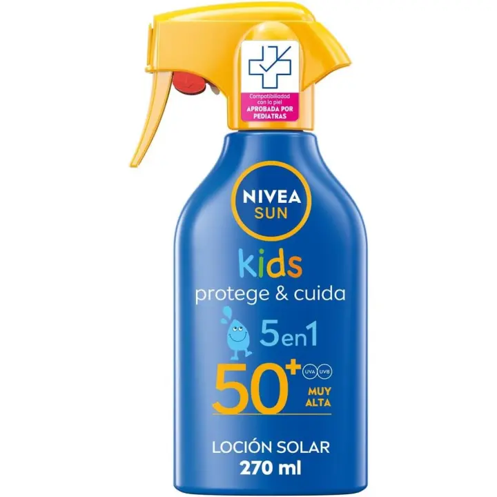 NIVEA SUN Spray Solar Kids Protege  Cuida FP50+ 1 x 270 ml,Protector solar,Extra resistente al agua - 1