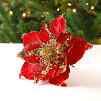 Decoración De Navidad Flor De Champán Con Lentejuelas Plateadas Poinsettia Artificial Para Árbol De Navidad Color Oro - details 4