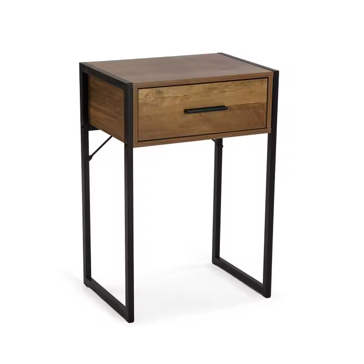 Versa Pilu Mesilla de noche Mesa pequeña o auxiliar para el Dormitorio o Salón, con 1 cajón, Medidas (Al x L x An) 60 x 30 x 41 cm, Madera y metal, Color Marrón y Negro - 1