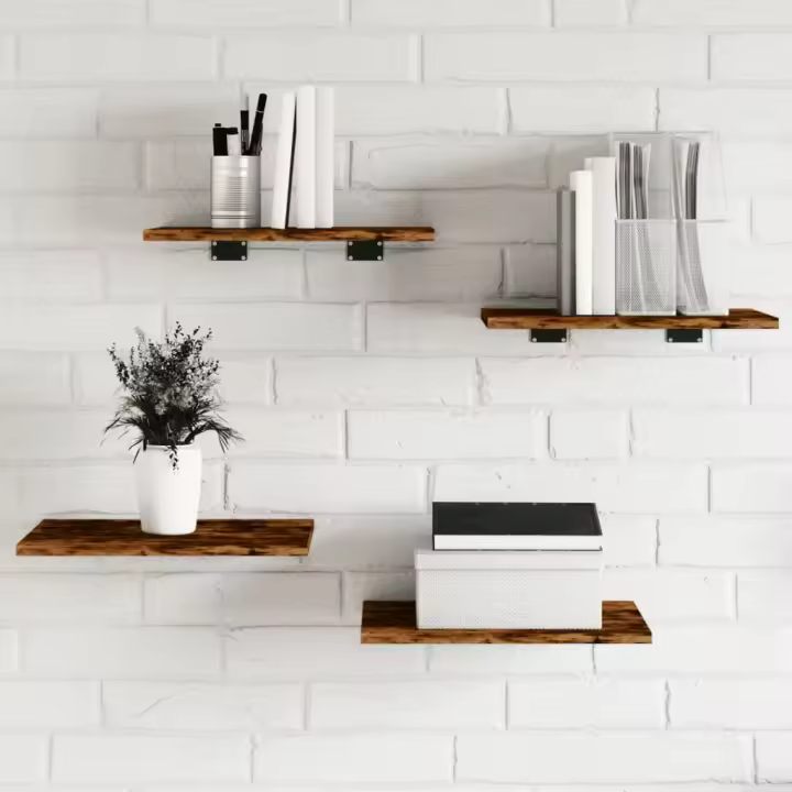 Estantes pared 4 uds madera ingeniería roble humo 40x30x1,5 cm - 1