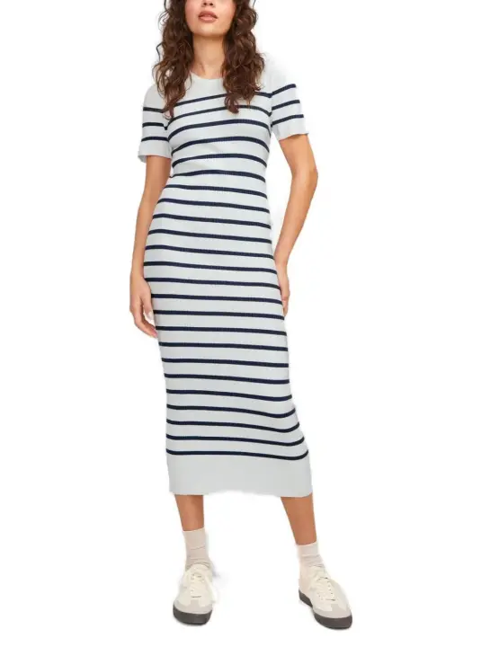 Vestido midi JJXX Ellie blanco raya azul ajustado para mujer - 1