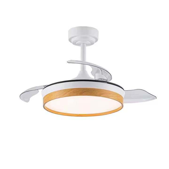Akunadecor - Ventilador de techo modelo DOÑANA S blanco/haya motor DC 6 velocidades Tecnología Led 46W sistema CCT 4620Lm Control remoto con temporizador, luz regulable en color e intensidad, Memoria motor inverter verano/invierno ultra silencioso. - 1