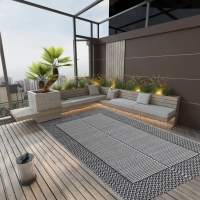 vidaXL Alfombra exterior ARAKIL PP 140x200 cm en color Azul/Negro y gris/Gris y blanco y más - details 1