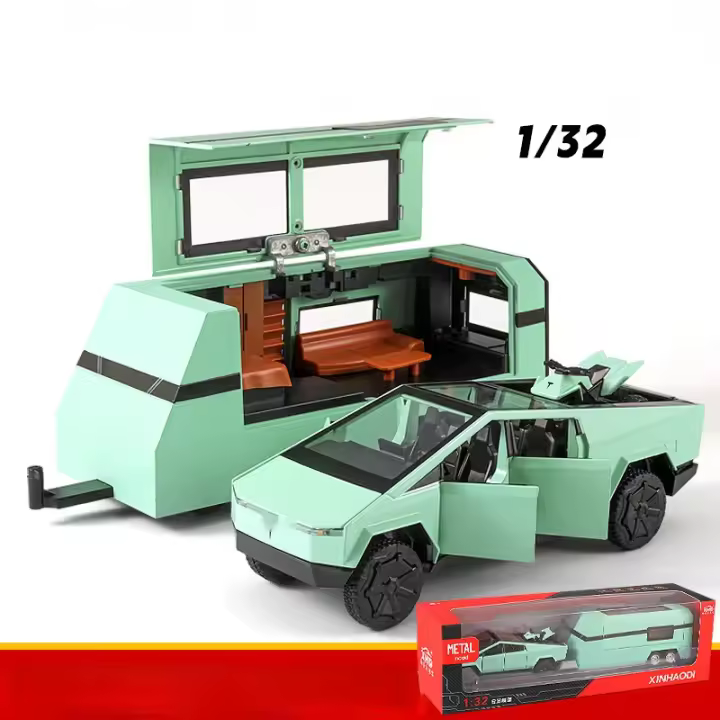Modelo De Camión Tesla Cybertruck 1:32 Con Luz Y Sonido Coche De Metal Para Niños Regalo Con Maleta A914 Coche De Playa a Escala - 1