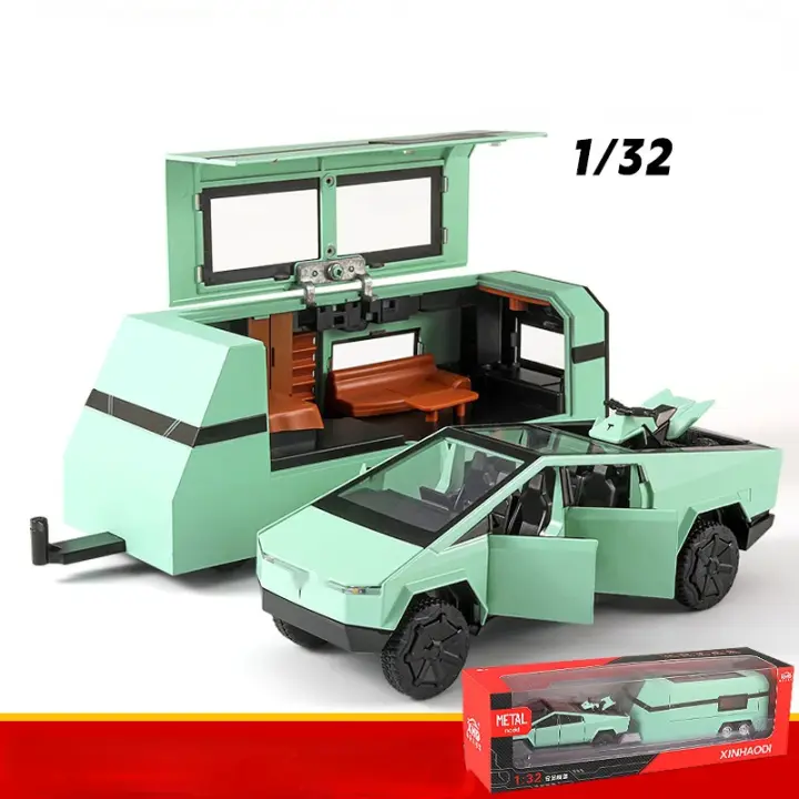 Modelo De Camión Tesla Cybertruck 1:32 Con Luz Y Sonido Coche De Metal Para Niños Regalo Con Maleta A914 Coche De Playa a Escala - 1