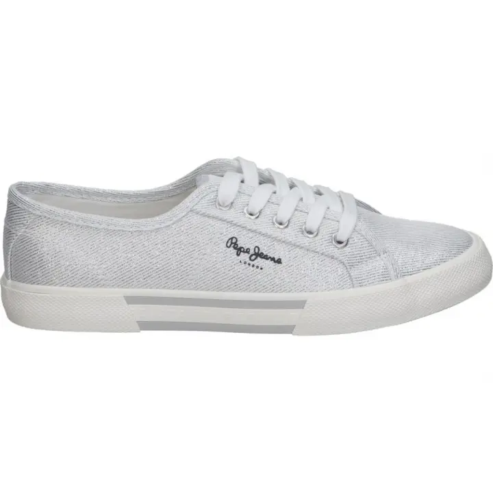 PEPE JEANS | Zapatillas Pepe Jeans Brady Party para Mujer – Lonas en Color Plateado con Brillos – Sneakers con Cordones – Loneta – Estilosas – Cómodas y Versátiles – Modelo PLS31439-934 - 1