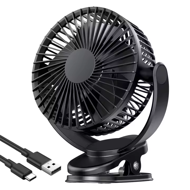 Ventilador USB portátil recargable, 3 velocidades, 5000 mAh, rotación de 360 °, para camping, tarjeta de correr y coche. - 1