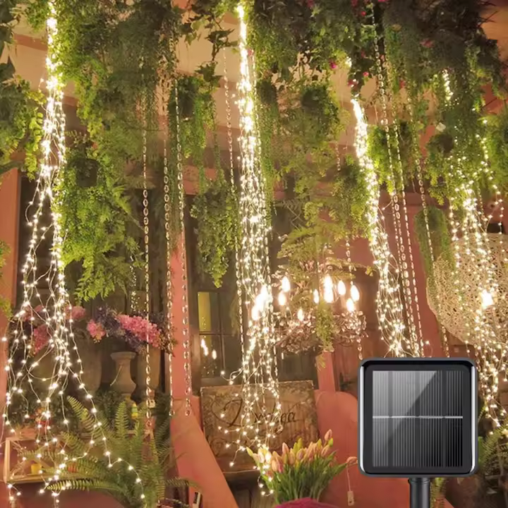 1 Pack De Luces De Cadena Solar 200 LED Para Jardín Decoración De Navidad Luz De Vinilo Impermeable De Catarata De Hidroponía - 1
