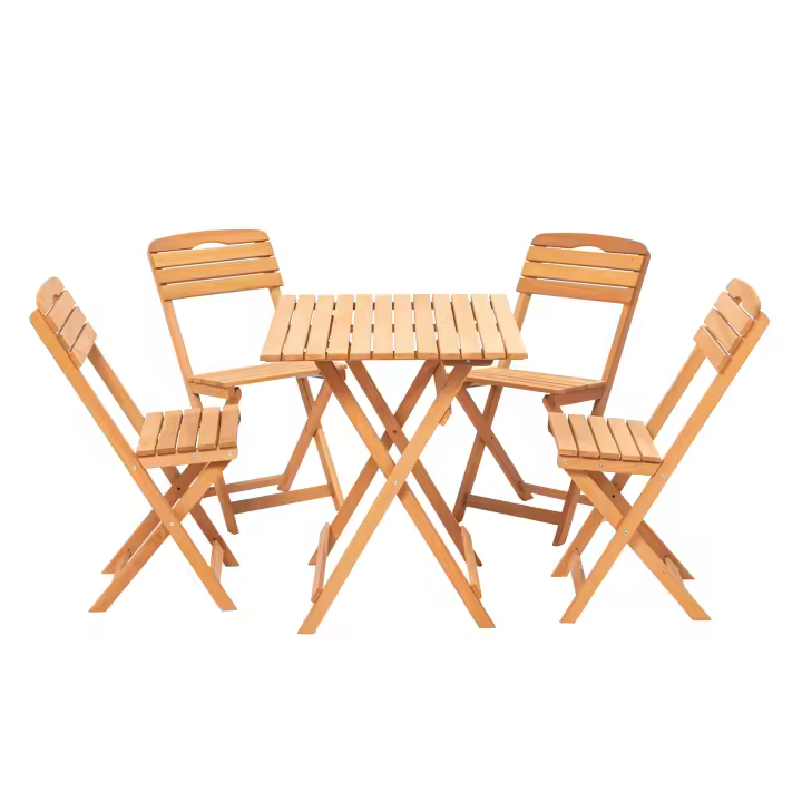 Wellhome Set de Mesa y Sillas de Jardín 5 Piezas Marrón Madera de Haya Sin Barniz - 1