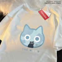 Camiseta De Algodón Oversized Para Hombre Y Mujer Estilo Japonés Con Diseño De Gato Lunar Azul Camiseta Casual Transpirable De Manga Corta Para El Verano - details 19