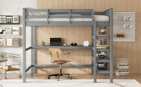 Cama Elevada Infantil 140x200-Robusta Estructura with Caja de Almacenaje Integral y Escribano Bajo Cama - Diseño Moderno en Gris Sin Colchón - details 0