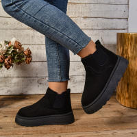 Botas Cortas De Peluche Para Mujer Invierno 2024 Calzado Casual Suela De Goma Material De Superficie CANVAS Lining PU Botas Chelsea De Tobillo Plataforma Sin Tacón - details 17