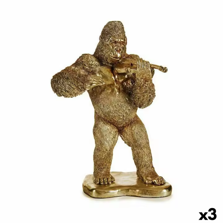 Figura Decorativa Gorila Violín Dorado 16 x 40 x 30 cm (3 Unidades) - 1