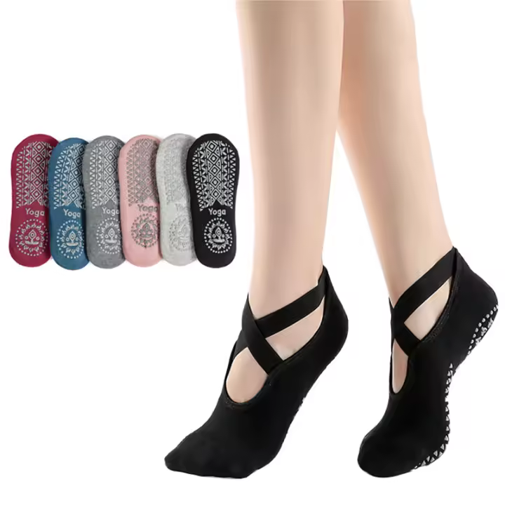 Pareja De Calcetines De Yoga Para Mujer Antideslizantes Con Correas Algodón Calcetín Ideal Para Pilates Ballet Danza Calzado De Salón - 1