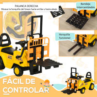 HOMCOM Tractor sin Pedales para Niños de +3 Años Carretilla Elevadora de Juguete con Horquilla Móvil Bocina y Asiento de Alamcenaje Oculto Carga 30 kg 86x27,5x47,5 cm Amarillo - details 0