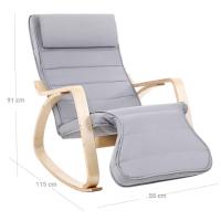 Mecedora de abedul con reposapiés ajustable, sillón tumbona con funda desmontable y lavable, disponible en gris claro o gris oscuro, 67x115x91 cm, capacidad 150 kg - details 2